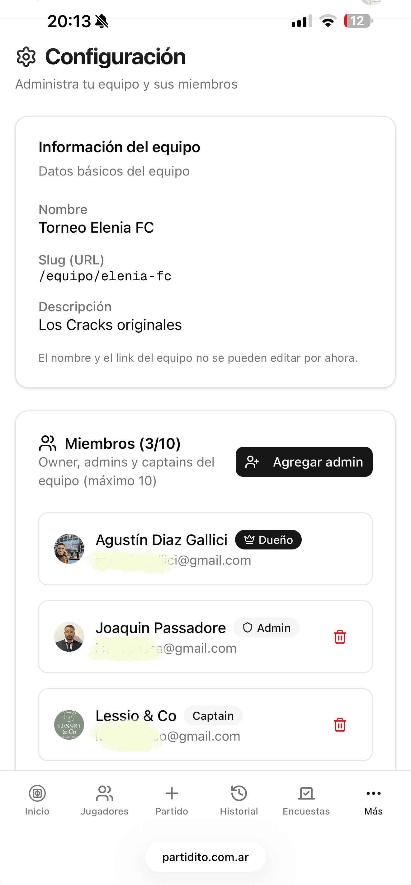 Configuración del equipo