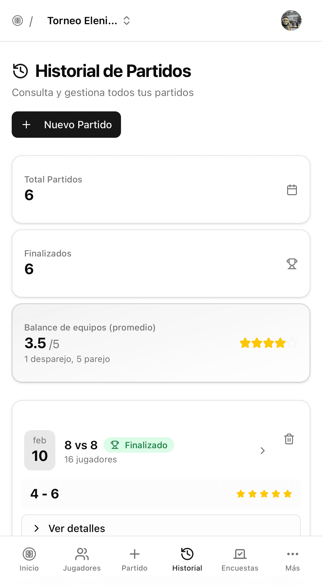 Resultados del partido